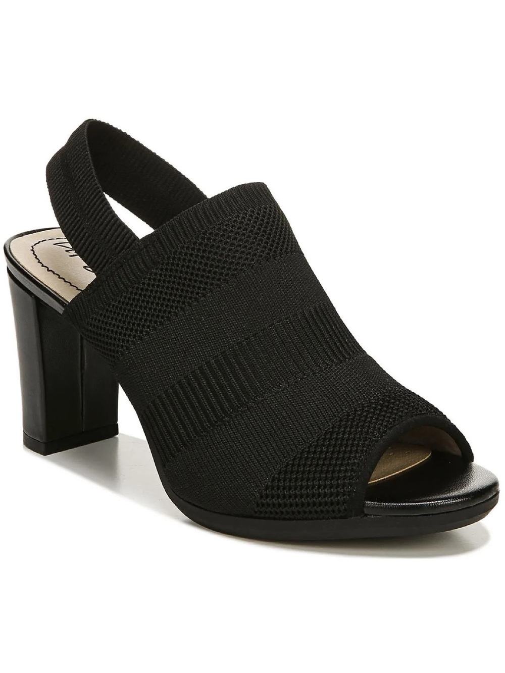 NWOT LifeStride Knit Slingback Peep Toe Block Heel Sandals – Black – Women’s 7.5